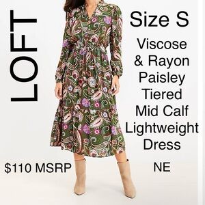 Beautiful Paisley Tiered Lightweight Multicolored Dress Mid Calf Midi Viscose